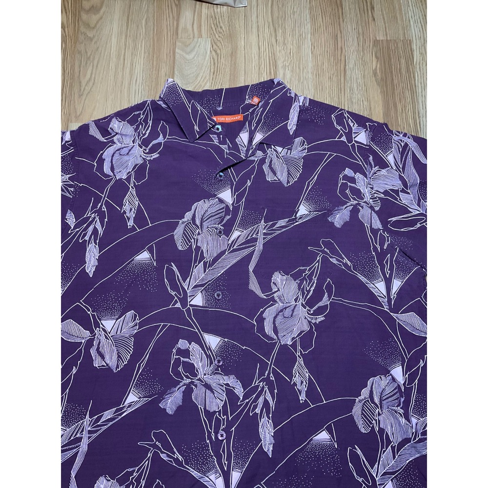 Tori Richard Mens 2XL Purple Floral Iris Short Sleeve Button Up Camp Shirt 0201 - Picture 2 of 7